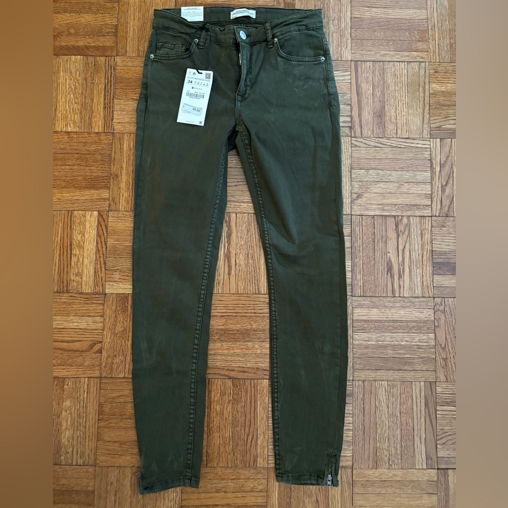ZARA khaki green Skinny Jeans size 2 new with tags